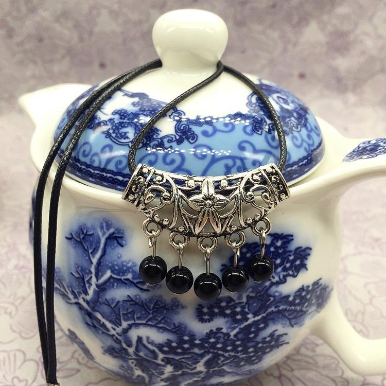 Fashion Necklace Accessories Bohemian Jewelry Miao Silver Sapphire Silver Flower Natural Chalcedony Short Clavicle Necklace