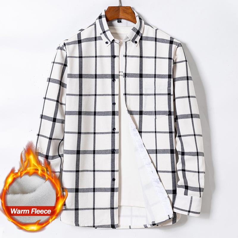Winter Fleece Men's Warm Shirt Classic Plaid Thicken Slim Business Casual Long-sleeved Warm Office Plush Velvet Shirts Dress