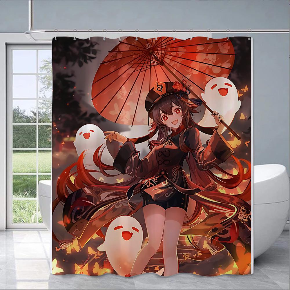 Shower Curtain Waterproof Polyester Fabric Paint Colorful Bath Curtains Genshin Impact Home Bathroom Decor Curtain With Hook