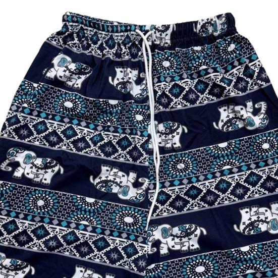 Women Casual Beach Shorts Drawstring Elastic Waist Shorts with Pockets Thai-Inspired Elephant Print Wide Leg Summer Shorts