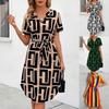 Quality Foreign Trade Women's Clothing Cross-border Amazon 2025 Summer New Short-sleeved Striped Dress Casual V-neck Skirt