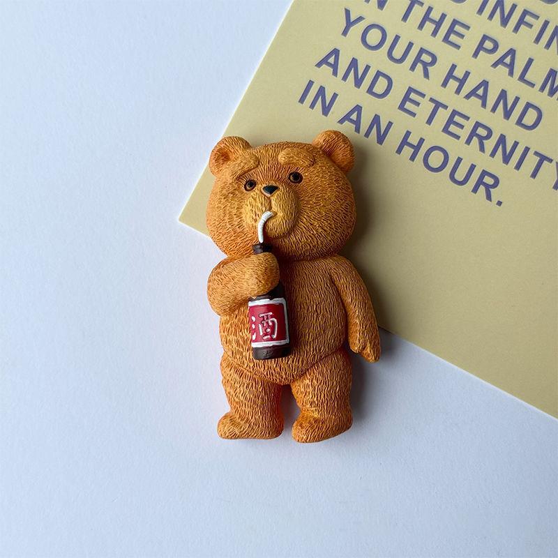 2Pcs American Cartoon Cute Bear Resin Three-Dimensional Refrigerator Stickers Kawaii Creative Magnetic Stickers Kitchen Decor