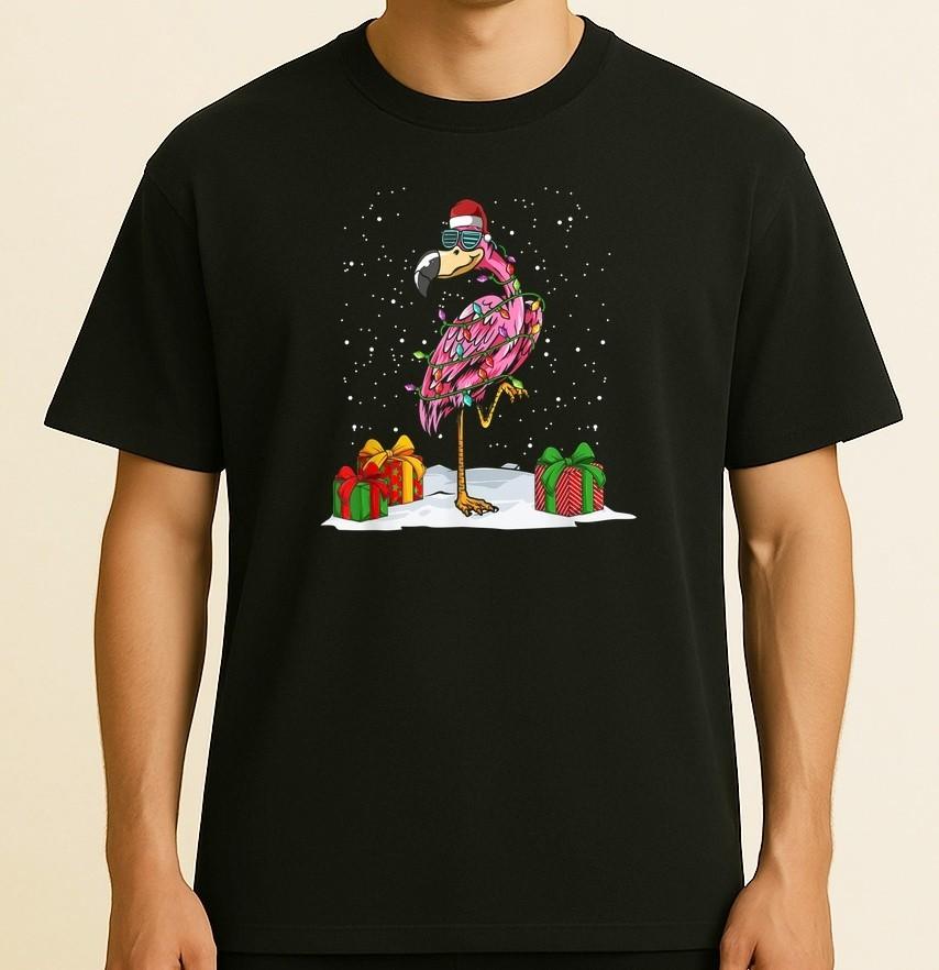 

Winter Snow Christmas hat funny christmas Flamingo Size S-4XL Unisex T-Shirt XXL