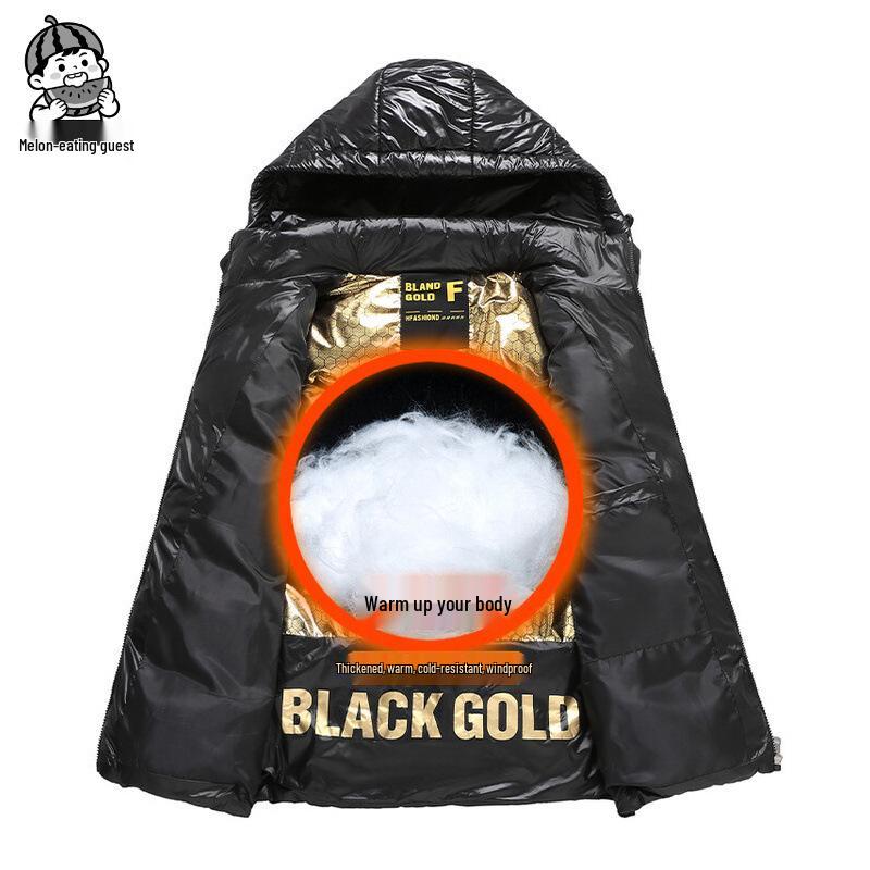 Men's Black and Gold Hooded Winter Down Cotton Gilet Vest