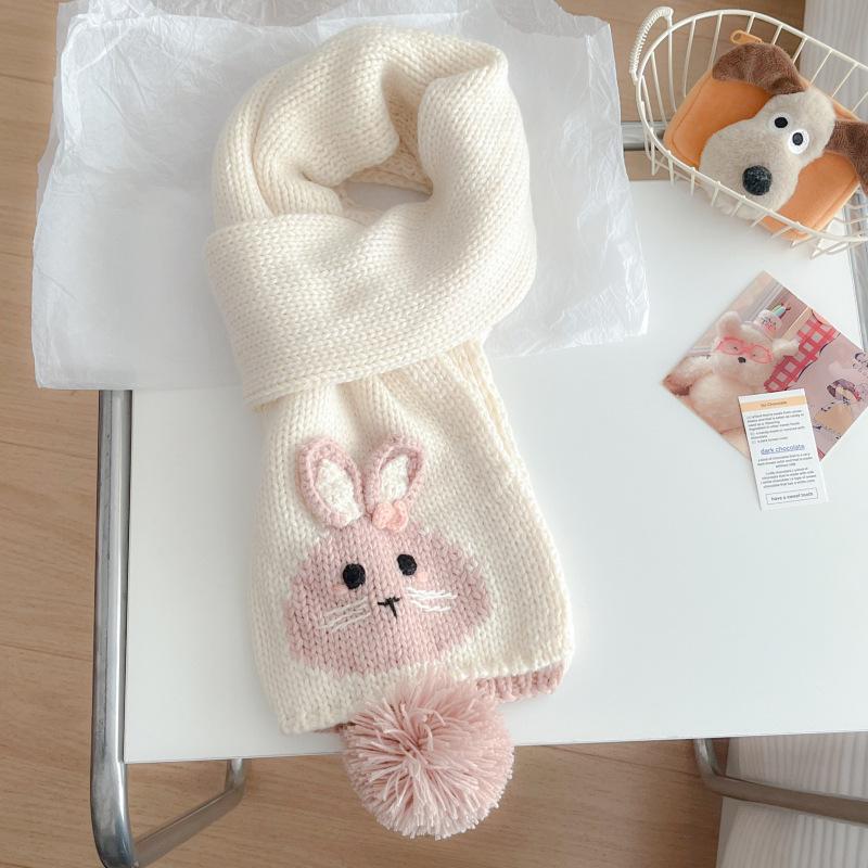 Autumn and Winter Sweet Rabbit Thickened Knitted Scarf Girls Keep Warm Cute Versatile College Style Fashion Wool Scarf