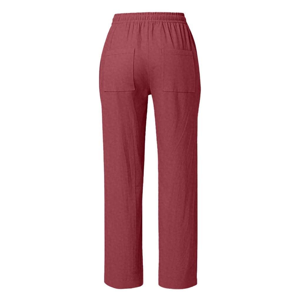 Women’s Drawstring Waist Wide Leg Pants Cotton Linen Loose Fit Casual Relaxed Trousers with Adjustable Waistband