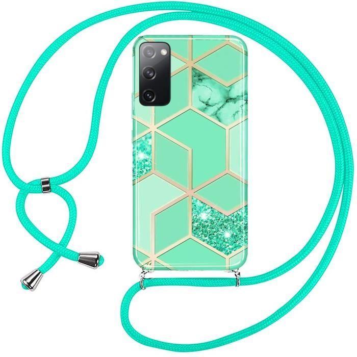 Crossbody Case for Samsung Galaxy S20 FE Shockproof Protection with Turquoise Marble Pattern