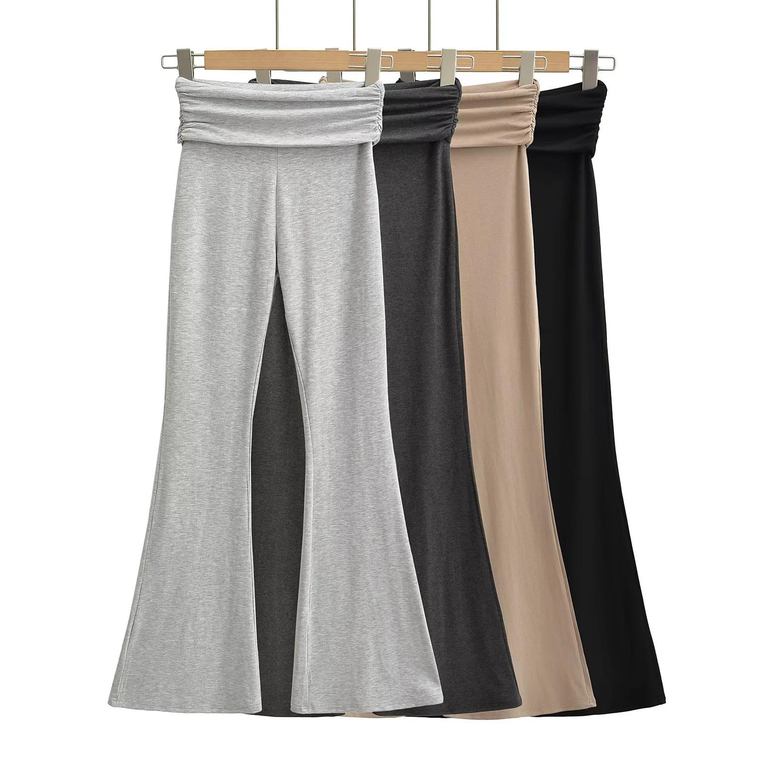

Pleated Waist Yoga Flare Pants - Slimming Elastic Fit for Women Small темно-серого