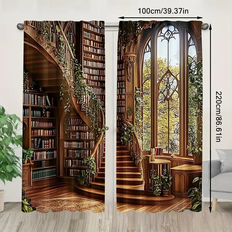 Cortinas impresas de la Biblioteca del Bosque, adecuadas para dormitorios y salas de estar, decoración del hogar, decoración familiar, Navidad