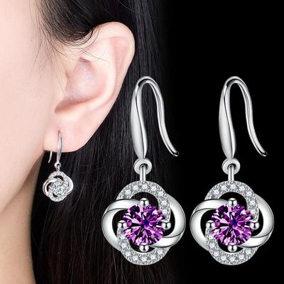 Guofeng Lucky Clover Earrings, Women's, Temperament Silver-plated Diamond Earrings, Ear Hooks