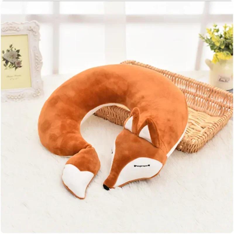 Cute Fox U Shape Neck Pillow Animal Cotton Plush Travel Car Home Pillow Health Care with Eye Mask Nap Animal Pillow Almohada