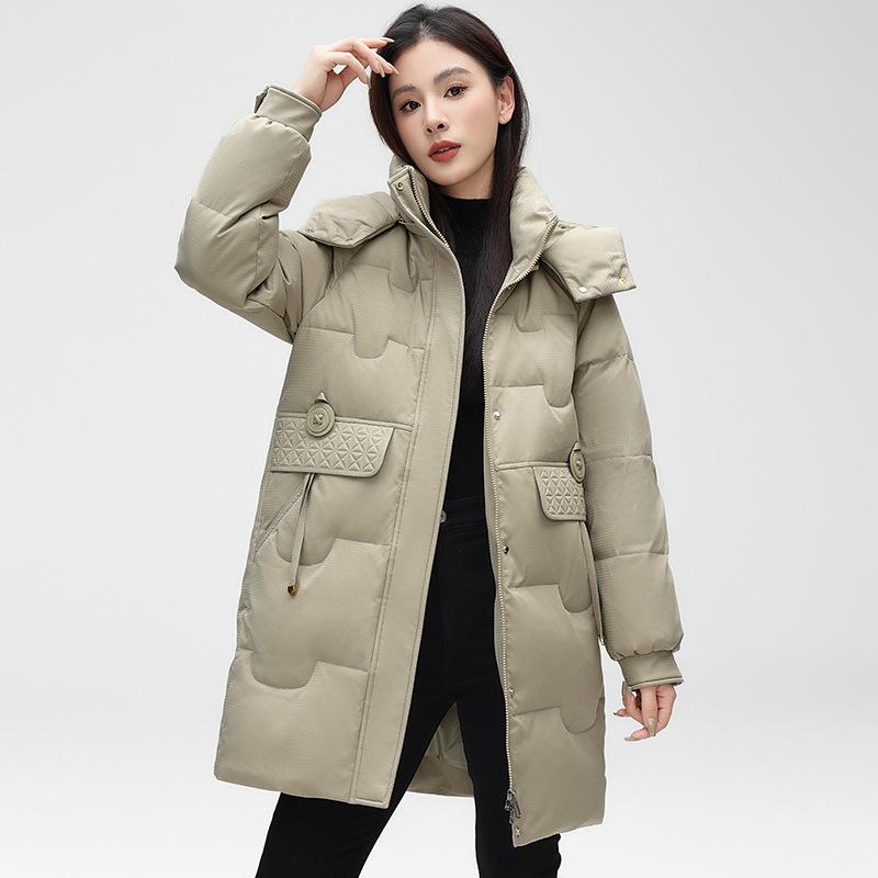 White Eiderdown Down Jacket Women's Long Loose New Middle-aged and Elderly Autumn and Winter Plus Size Hooded Down Jacket