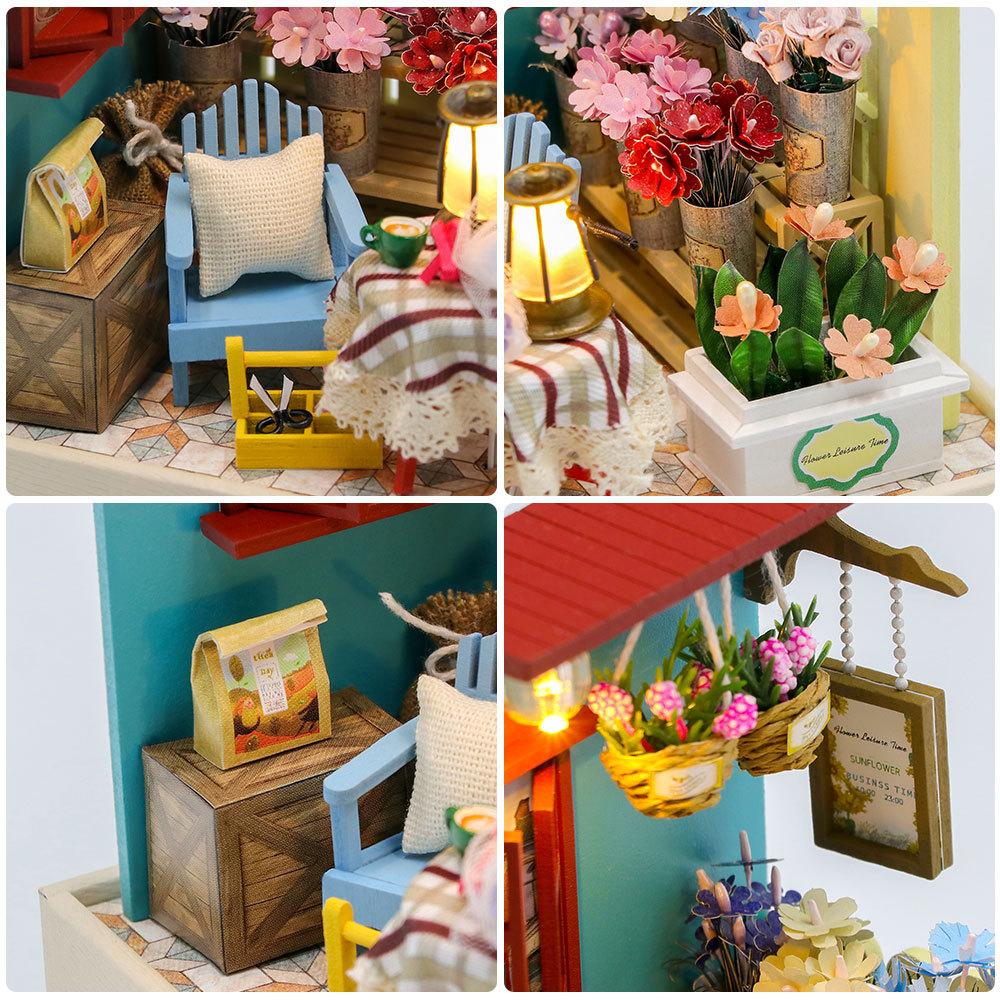 Miniature Scene Front Display DIY Handmade Assembly Healing Cottage Model House Wooden Bookend Gift S2202