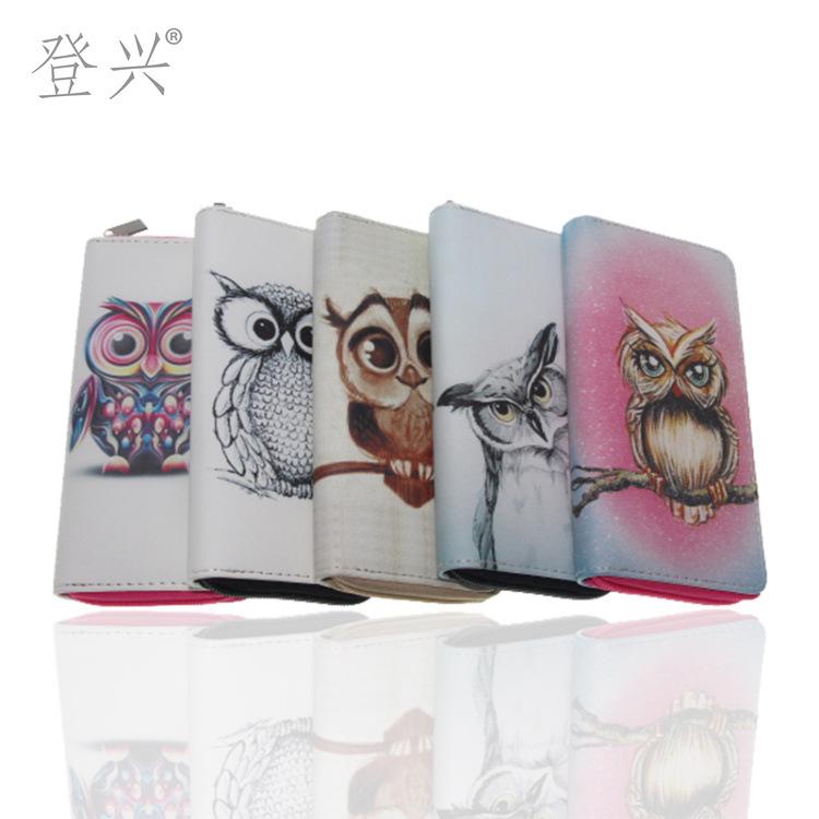New owl PU long wallet, cartoon animal print wallet