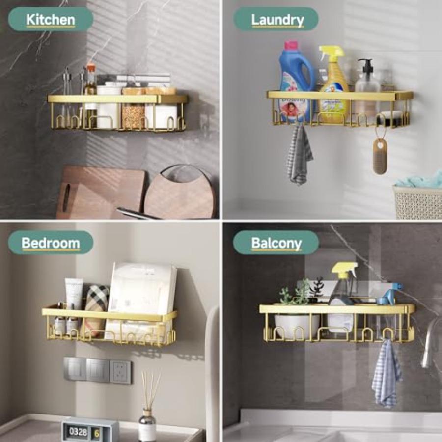 Adhesive Shower Caddy 6-PackGifts for Women Mom Heavy Weight Bearing Large Wall Mounted Bathroom Shelves Rack Organizer Storage