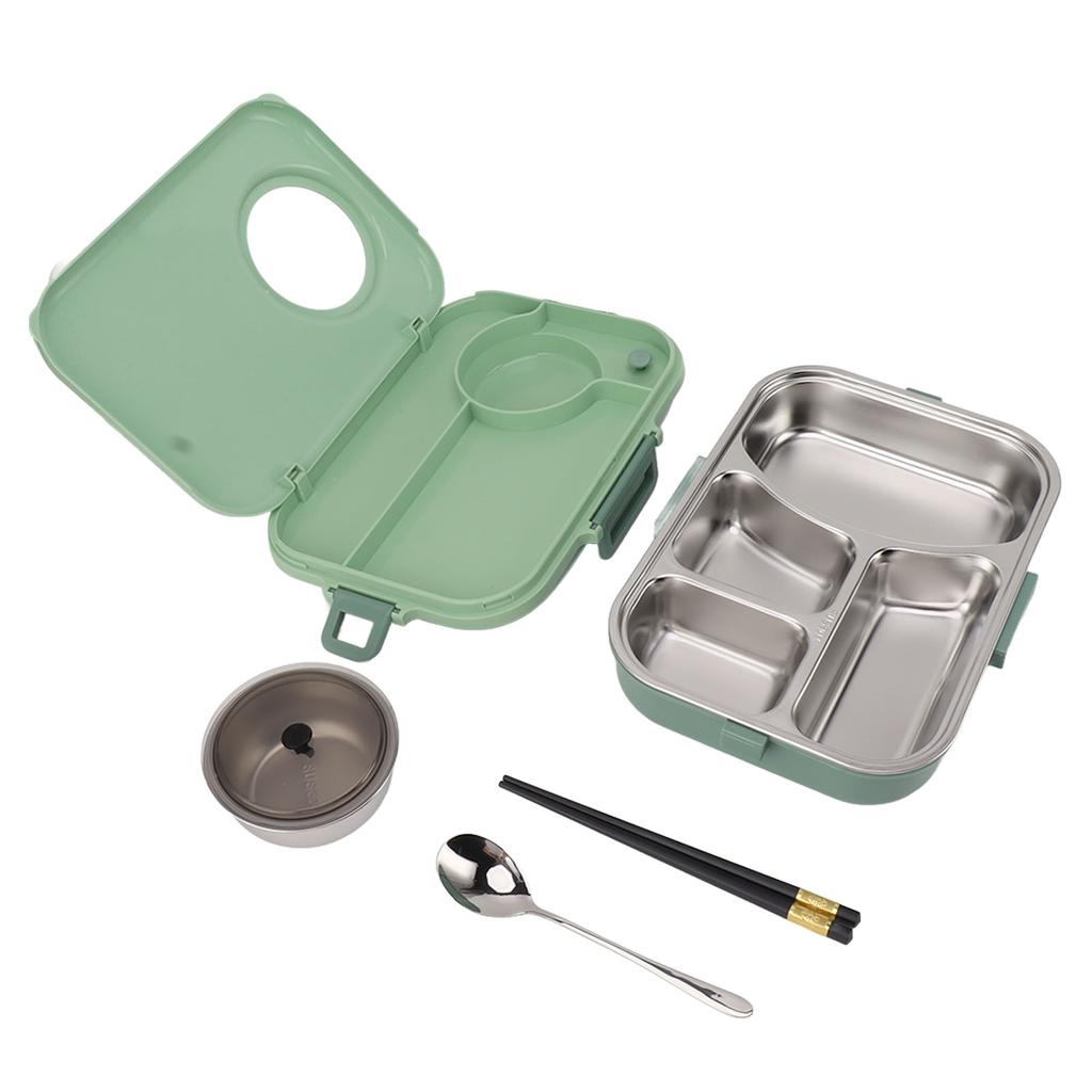 Bento Box 4 Compartments 1200ml 304 Stainless Steel Insulated with Soup Bowl Lid Spoon Chopsticks