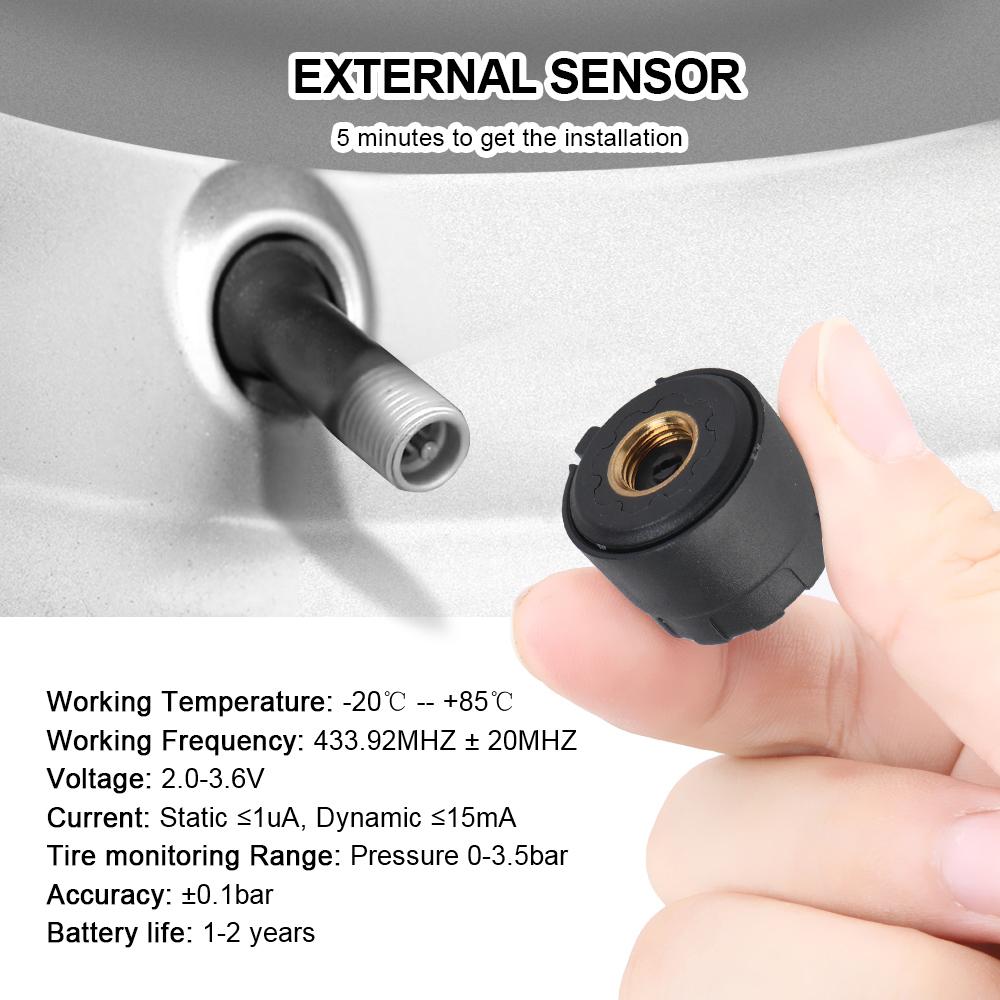 Tyre Pressure Monitoring System Solar TPMS Car Accessories with 4 External Sensors Tire Diagnostic Kit Digital LCD Display