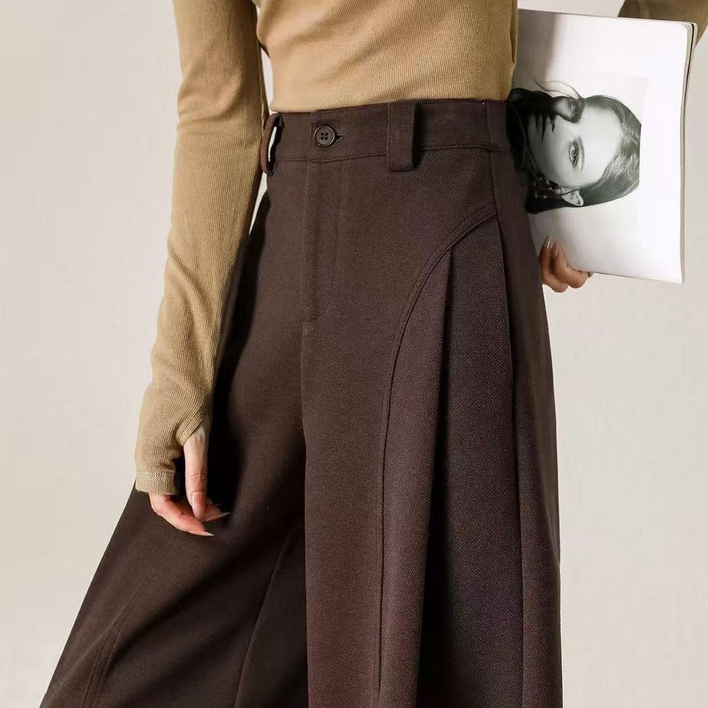Women's Thick Woolen Autumn Pants - Soft, Casual, Loose, Straight-Leg, Slimming, Wide-Leg Design