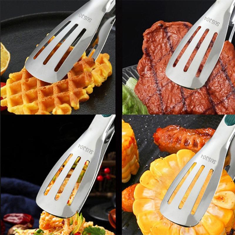 Non-Slip Stainless Steel Food Tongs Meat Bread Clip Barbecue Grill Buffet Clamp Cooking Tools Kitchen Accessories Silicone Handle Tongs