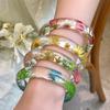Resin Acrylic Bangle Wide Big Cuff Bangle Temperament Natural Dried Flower Bracelet  Decoration