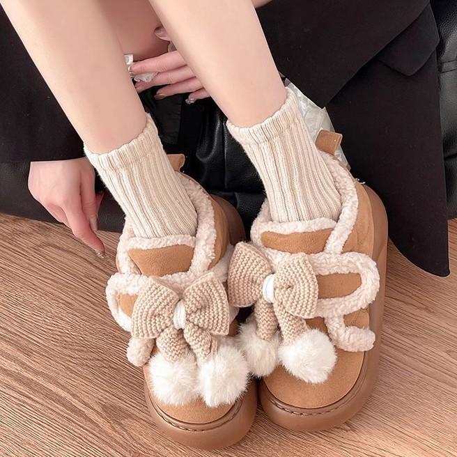 Cute cartoon Shirley Mei snow boots women's 2025 winter new models wear comfortable thickened Velcro velvet cotton shoes