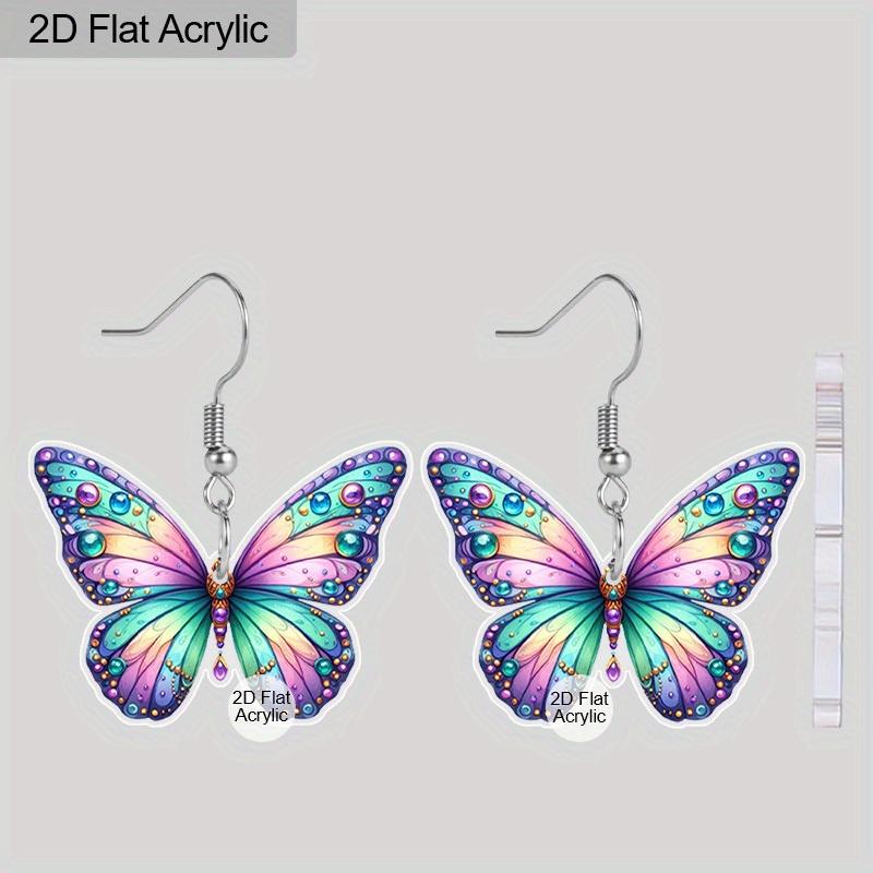 2D Flat Acrylic Women's Colorful Butterfly Earrings, suitable as holiday gifts, birthday gifts, and party decorations for women.