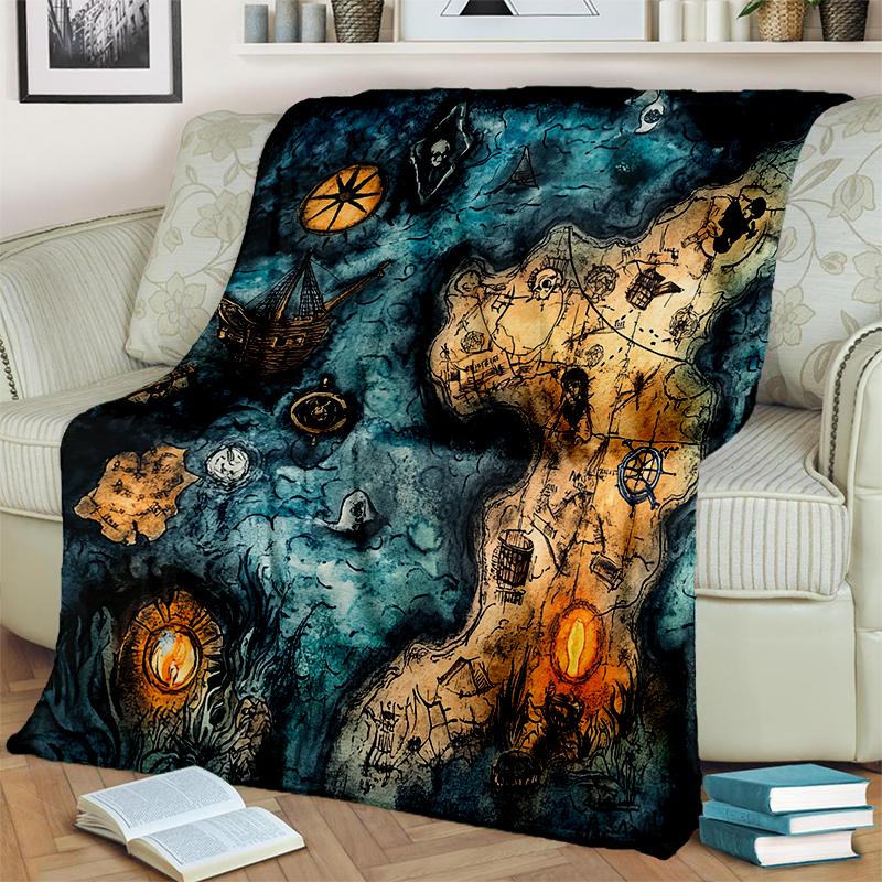2025 New Style Retro Marine Nautical Chart Compass 3D Blanket,Soft Throw Blanket for Home Bedroom Bed Sofa Travel Office Cover