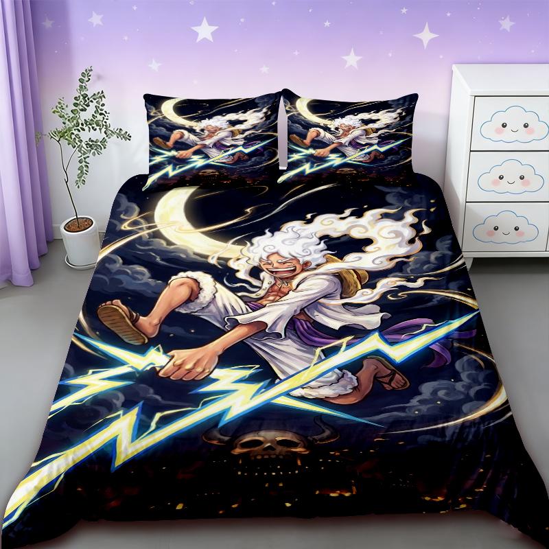 Duvet Cover One Piece Kids Cartoon Luffy Bedding Set with 2 Pillowcases Soft and Cozy Bedroom Bed Decor Teens Boys Gifts Best