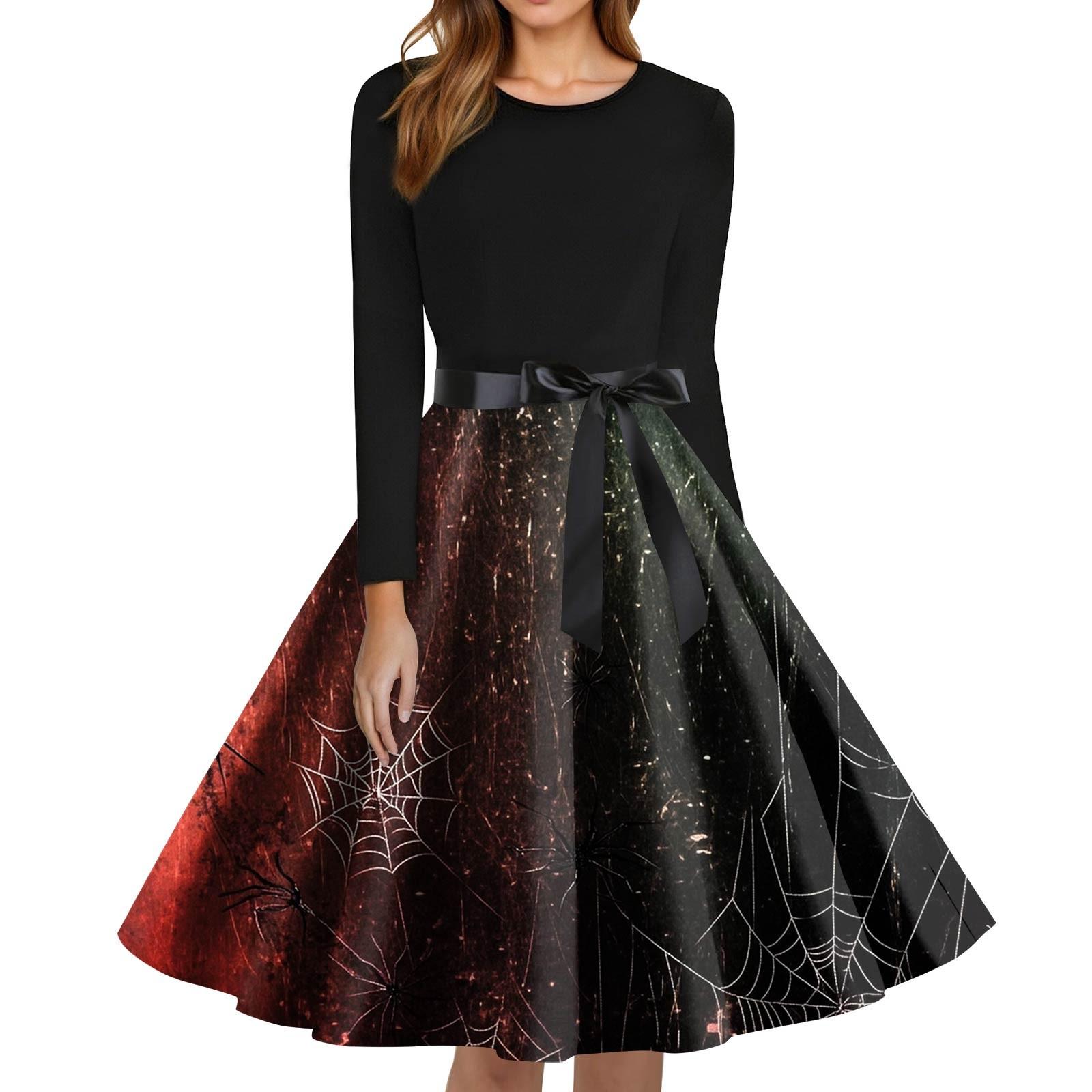 

Женское модное платье с круглым вырезом, повседневное, приталенное, с принтом на Хэллоуин и длинным рукавом XXXXXL