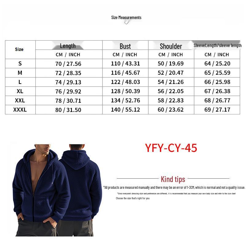 Men's American Style Double-Sided Fleece Hooded Jacket - Autumn/Winter, Zipper, Loose Fit, Casual Sweatshirt.