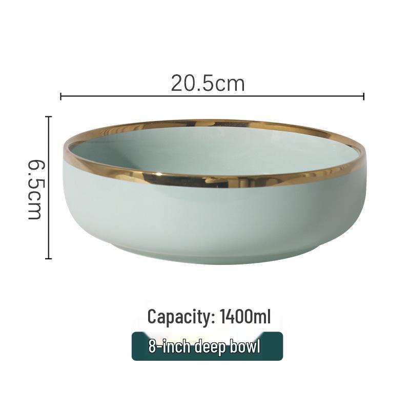 Set de Veselă Ceramică Nordică de Lux cu Margine Aurie: Farfurii, Boluri și Linguri.