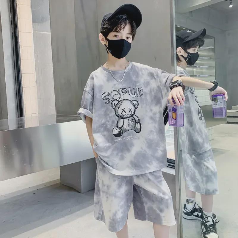 2023 Boys' Summer Sportswear: Korean-Style Cartoon Short-Sleeve Top & Shorts Set