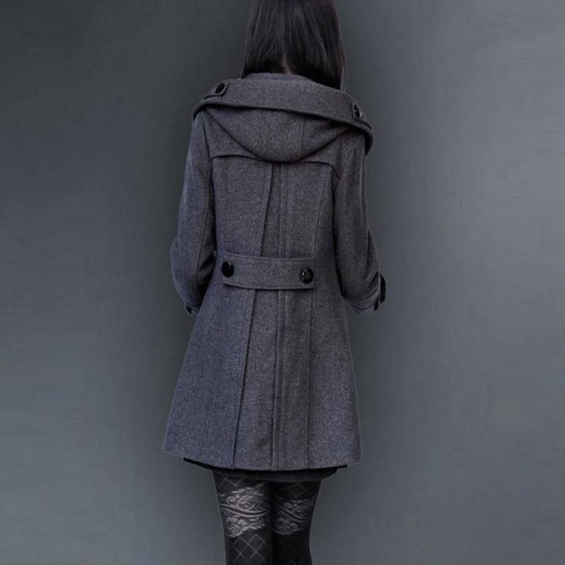 Cotton Winter Thick Woolen Coat Women's Mid-length Hooded  Cotton Slim-fitting Woolen Coat
