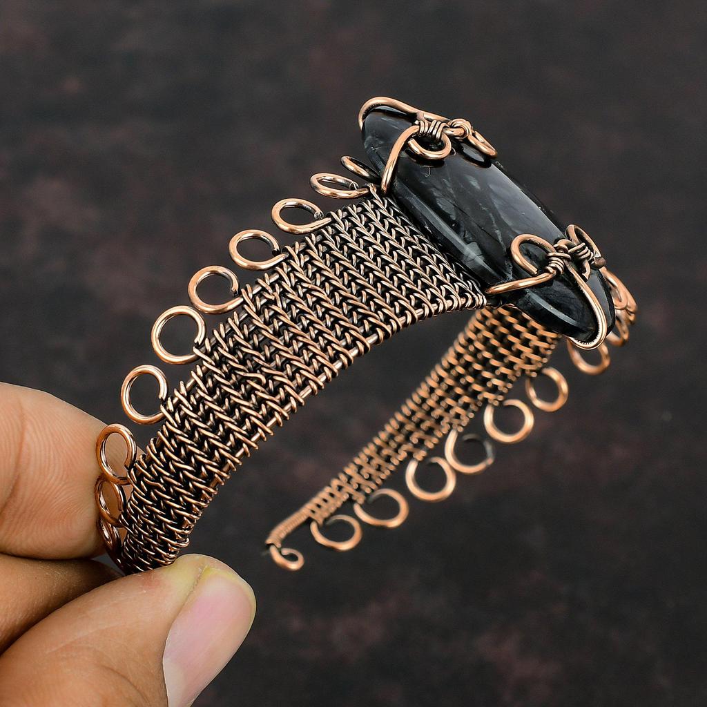 Picasso Jasper Bangle Copper Wire Wrapped Bangle Adjustable Cuff Bracelet Handmade Copper Wire Wrap Jewelry Gemstone Bracelet Wedding Gifts