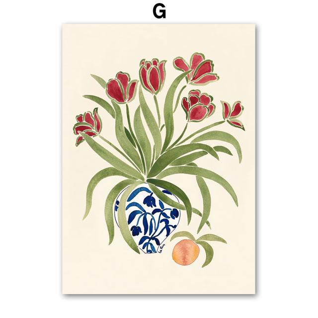 Tulip Vase Woman Coat Flower Fruit  Abstract Gallery Posters And Prints Wall Art Canvas Painting Pictures For Living Room Decor