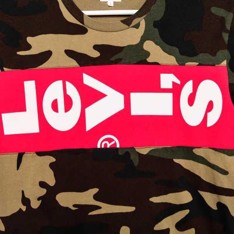 Levis Color Block Letter Print Comfortable Short Sleeve T-Shirt Men Tops Camouflage 69846-0001