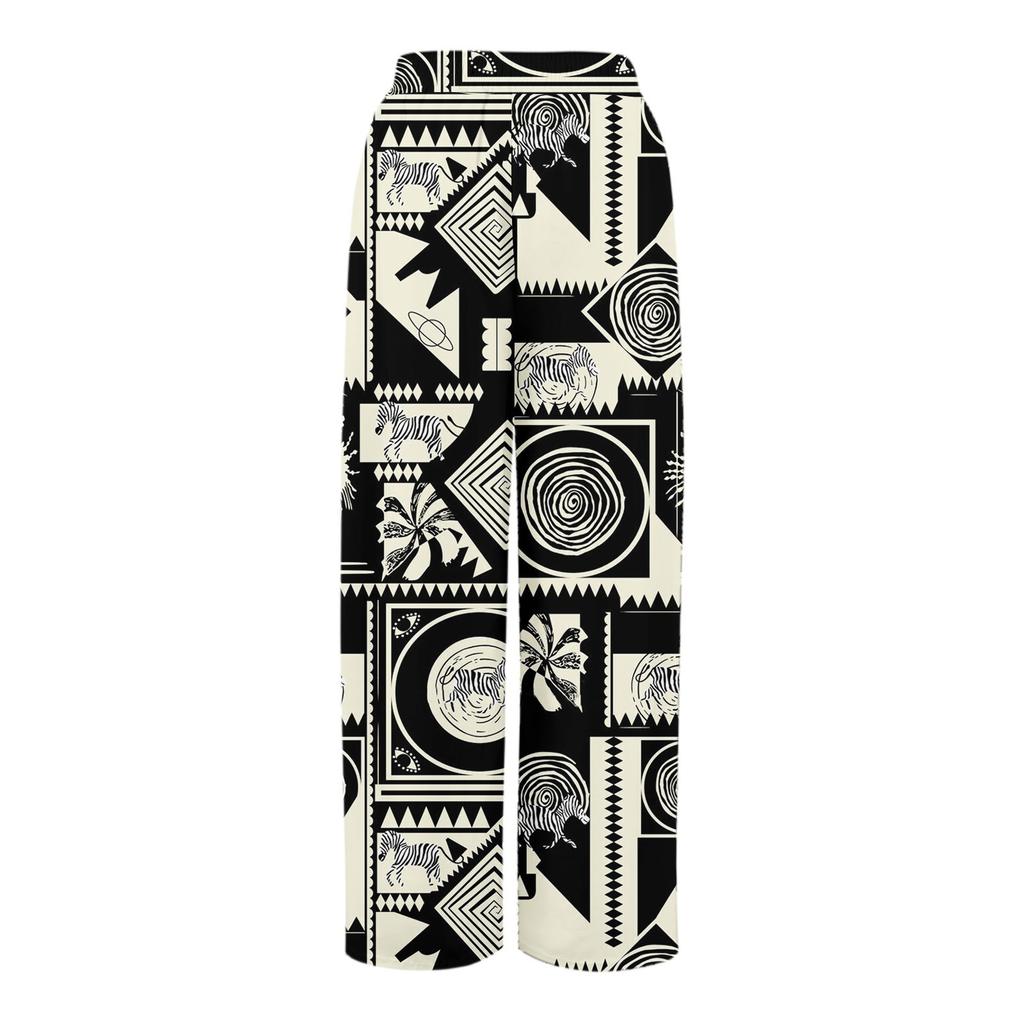 Womens Pants Wide Leg Pants With Pockets Casual Trousers Printed  Elastic Waist Sweatpants