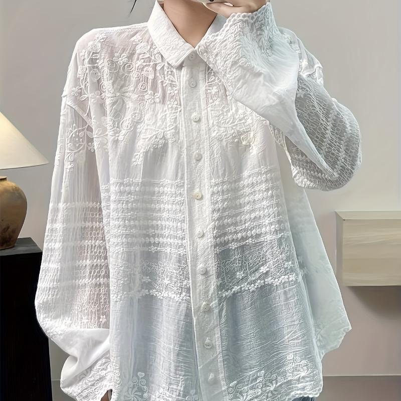 Floral Pattern Button Front Blouse Casual Long Sleeve Blouse for Spring & Fall Women's Clothing