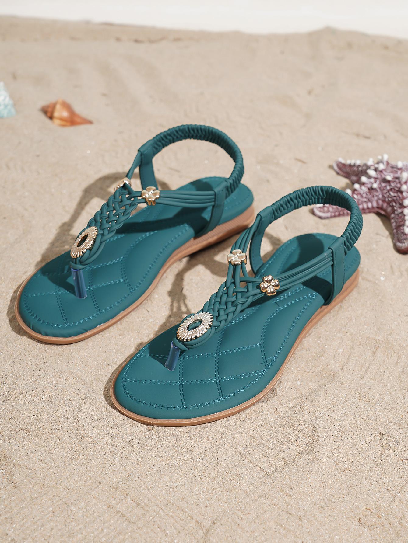 

Summer New Women s Travel Beach Retro Large Size Beach Creative Flat Sandals 43 темно-зелений колір