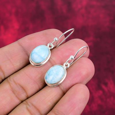 Boucles d'oreilles en larimar, bijoux en pierres précieuses, boucles d'oreilles en argent sterling massif 925 faites à la main, bijoux de dernière conception