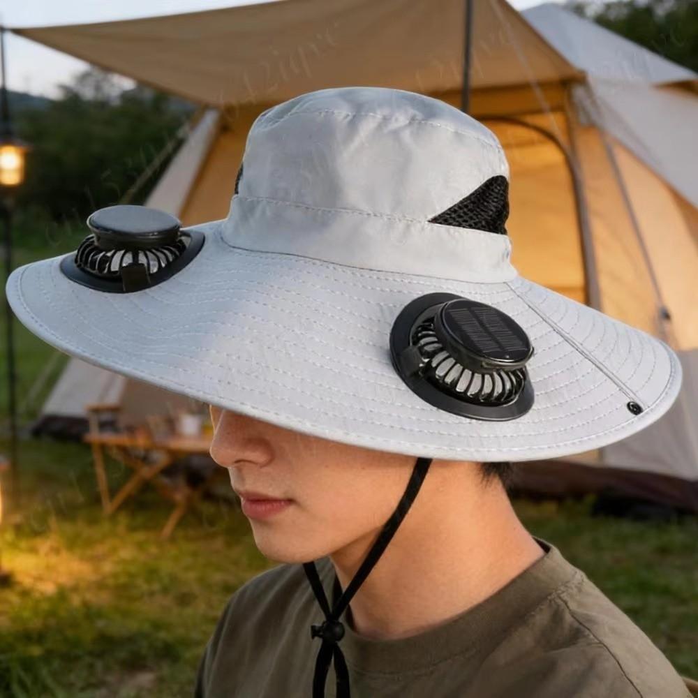Dual Fan Solar Fan Hat 3 Speeds Fishing Bucket Hat Convenient Summer Fan Visor Cap  Sport
