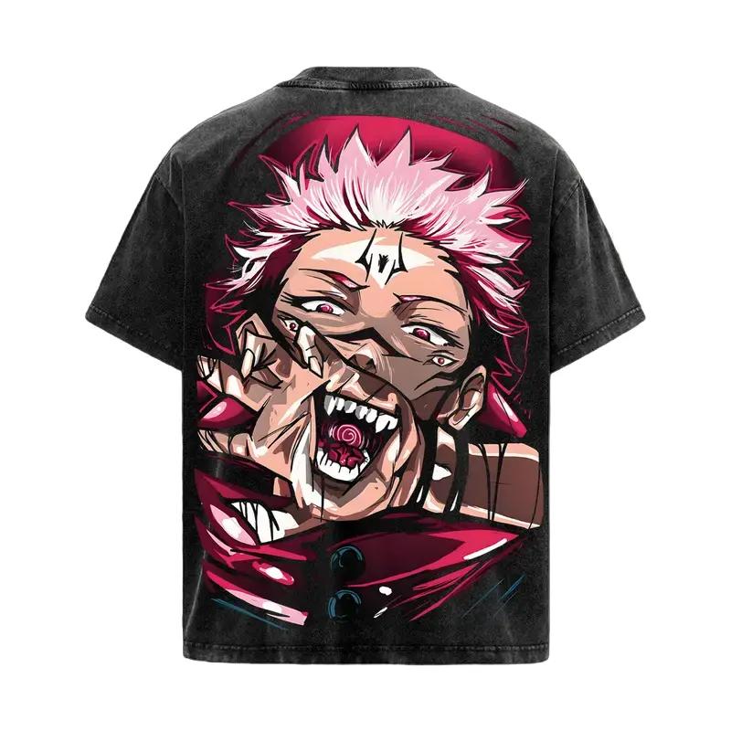 Ryomen Sukuna Jujutsu Kaisen T-shirt Anime Vintage Washed T Shirt Summer Oversized Short Sleeve Polyester Tees Tops Men's Clothing