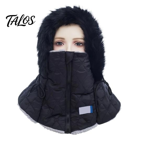 Cold Weather Gear for Women Winter Balaclava Hat, Quilted Face Mask Hood Zipper Closure, Fuzzy Trim, Thermal Neck Warmer Fleece Lined, Warm Windproof