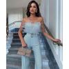Women Off Shoulder Sexy Dress 2022 European and American Feather Tube Top Sexy Fashion Jumpsuit