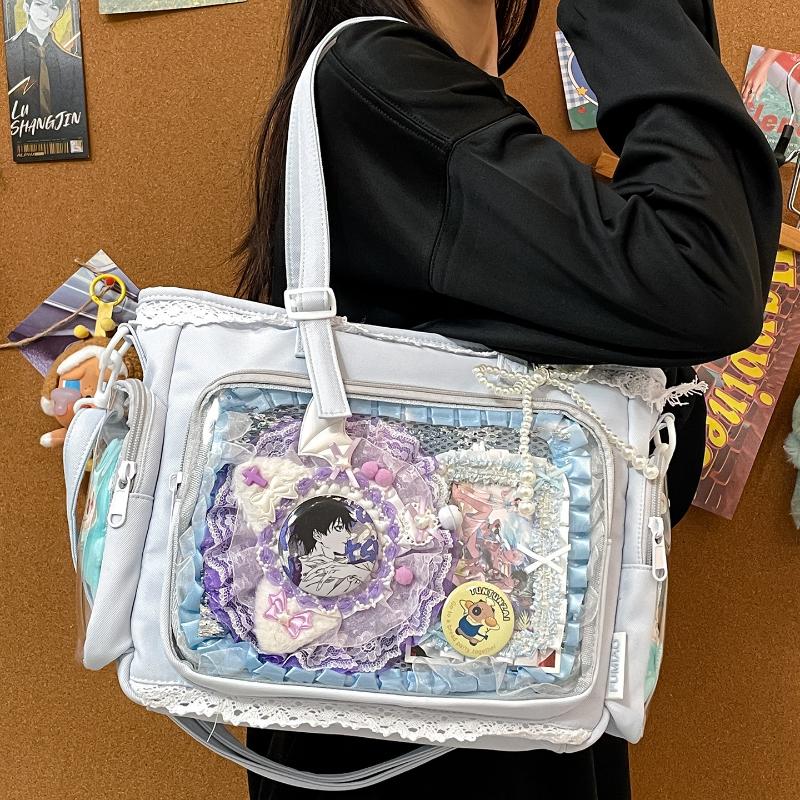 Borsa Trasparente Ita Kawaii per Ragazze Stile Giapponese Colore Caramella Pizzo Borsa a Tracolla Moda Leggera Borsa a Spalla