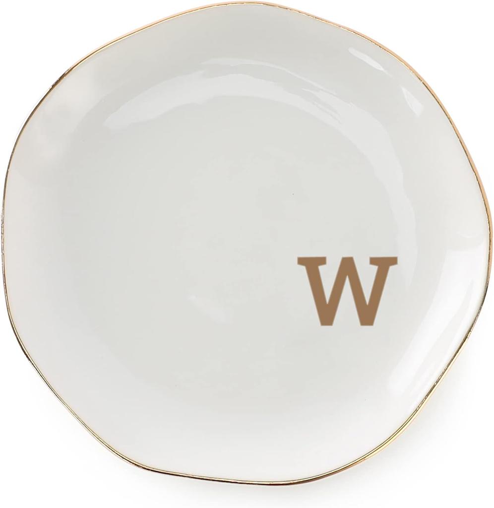 Initials Ring Dish Jewery Tray with Personalized A-Z Monogrammed Gifts Wedding Engagement for Women Friends sister,Ceramic White