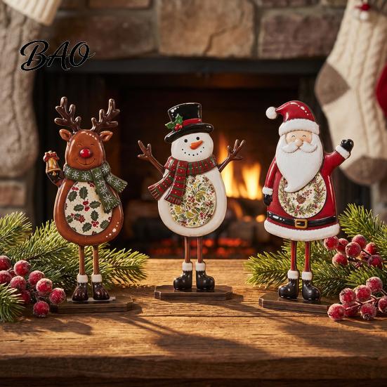 Holiday Themed Home Decor Sets Christmas Table Decoration, Wooden Snowman Santa Claus Reindeer Sign, Standing Tabletop Signs Xmas Centerpiece