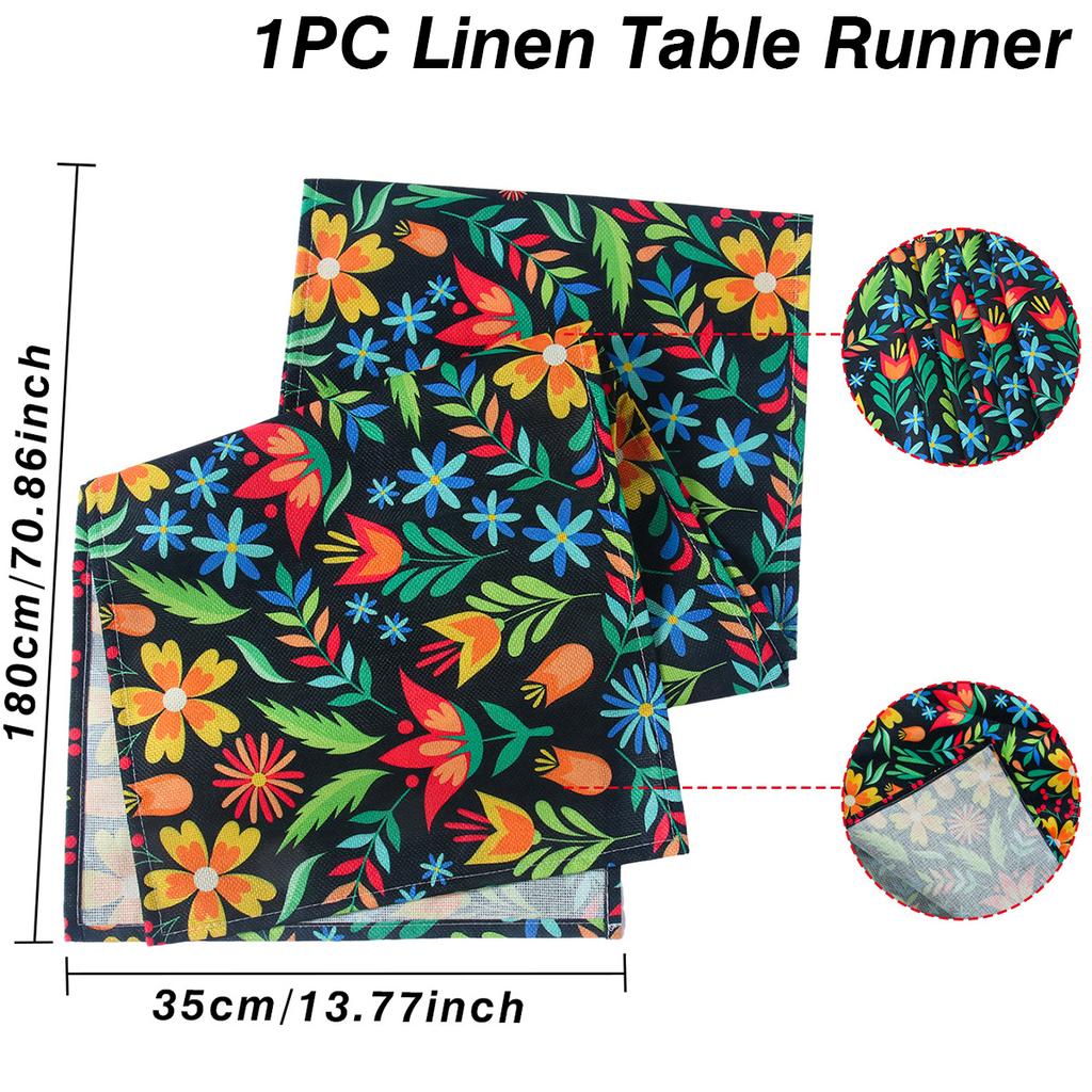 Colorful Flowers Table Runner Mexican Fiesta Day of The Dead Linen Table Runners Kitchen Table Decoration Banquet Party Decor