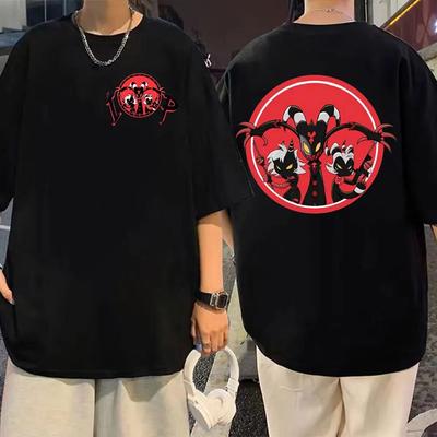 Trend Anime Helluva Boss Tricou cu imprimeu Unisex Tricou cu mânecă scurtă din desene animate de modă pentru femei, ocazional de vară, tricou liber din bumbac pur