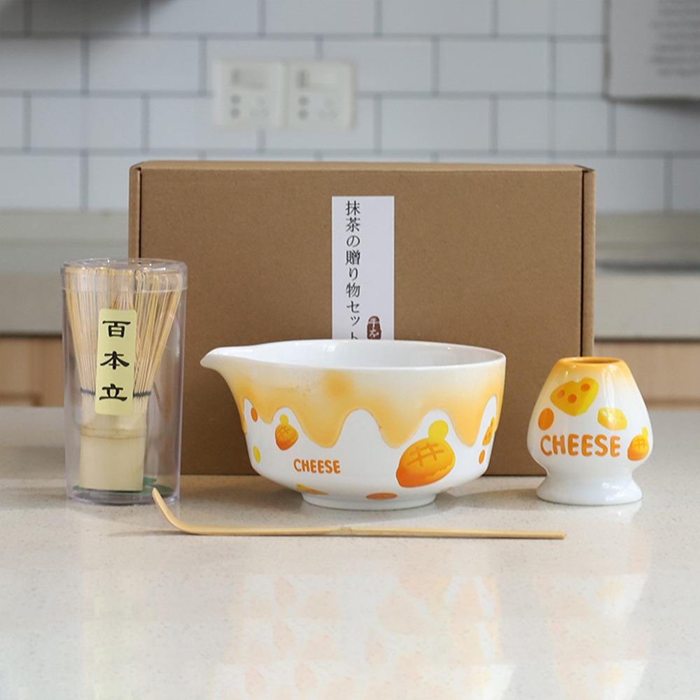 4PCS Stirring Bamboo Ceramic Japanese Matcha Tea Set Reusable Food Grade Matcha Whisk Safe Japanese Chasen